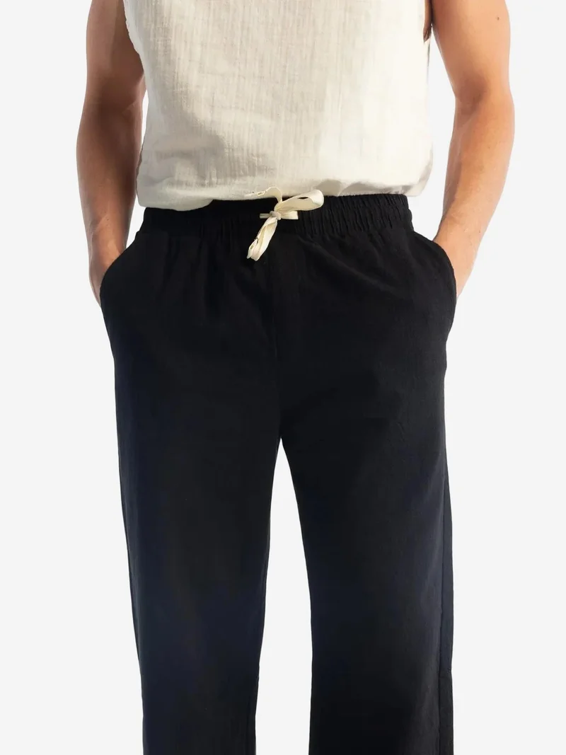 Giesto Black GIESTO Straight Leg Pants with Drawstring Waist for Men | Best Price UAE